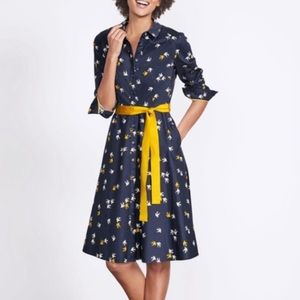 Boden Sparrow Bird Posy Belted Button Down Shirt Dress